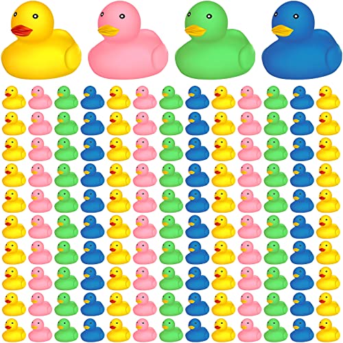 Zubebe Rubber Ducks Bath Toy Multicolor Mini Rubber Duck Bulk Float Duck Bath Toy Baby Shower Birthday Party Favors Gift(100 Pcs)