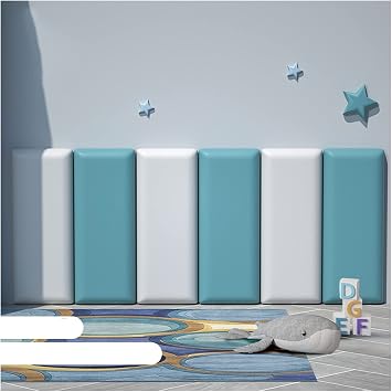 WIGING 3D Anti-Collision Wall Padding for Kids, 6PCS Self-Adhesive PU Waterproof Wall Stickers, Thick Wall Cushion Padded for Living Room Gaming Room Wall Panel (Color : Blue)