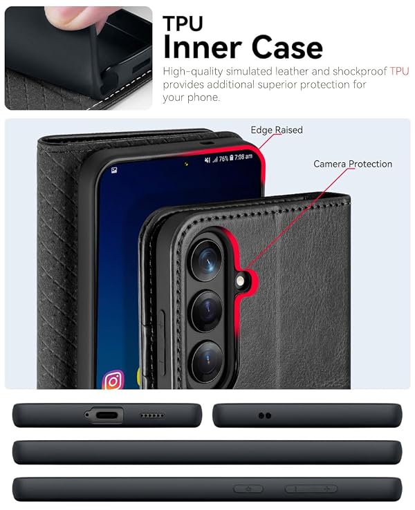 OCASE for Samsung Galaxy S25 FE Case PU Leather Flip S25 FE Wallet Case with RFID Blocking Kickstand Magnetic Closure Shockproof Phone Cover Compatible for Galaxy S25 FE-Black by OCASE - Image 4