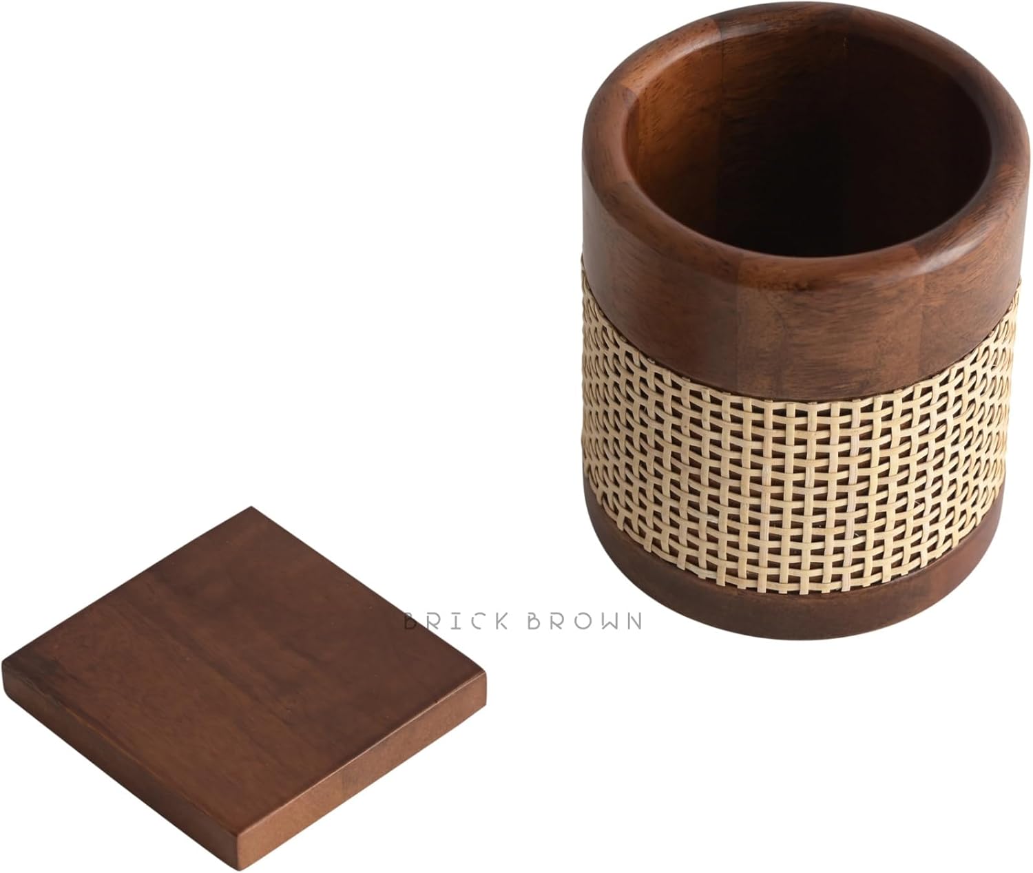 Brick Brown® Premium Wooden Tresso Cutlery Holder Spoon Stand for Kitchen | Spoon Holder for Dining Table | Wooden Caddy Storage Organizer Stand with Removable Section Caddy Holder (4x4x4.5 inch)