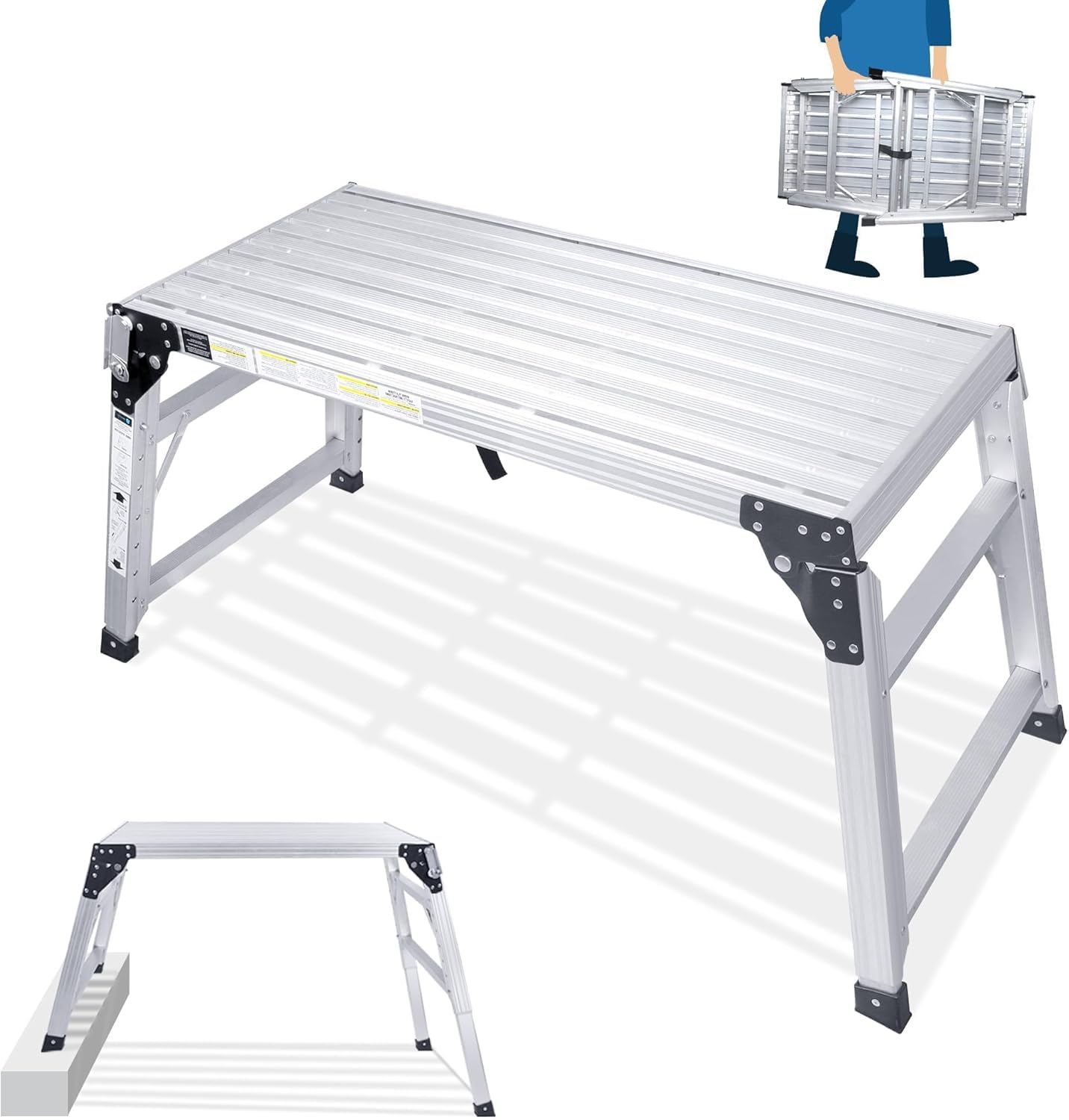 ORIENTOOLS Plataforma de trabajo ajustable (100 x 47 cm) Escalera plegable portátil de aluminio para andamios con capacidad de carga de 150 kg