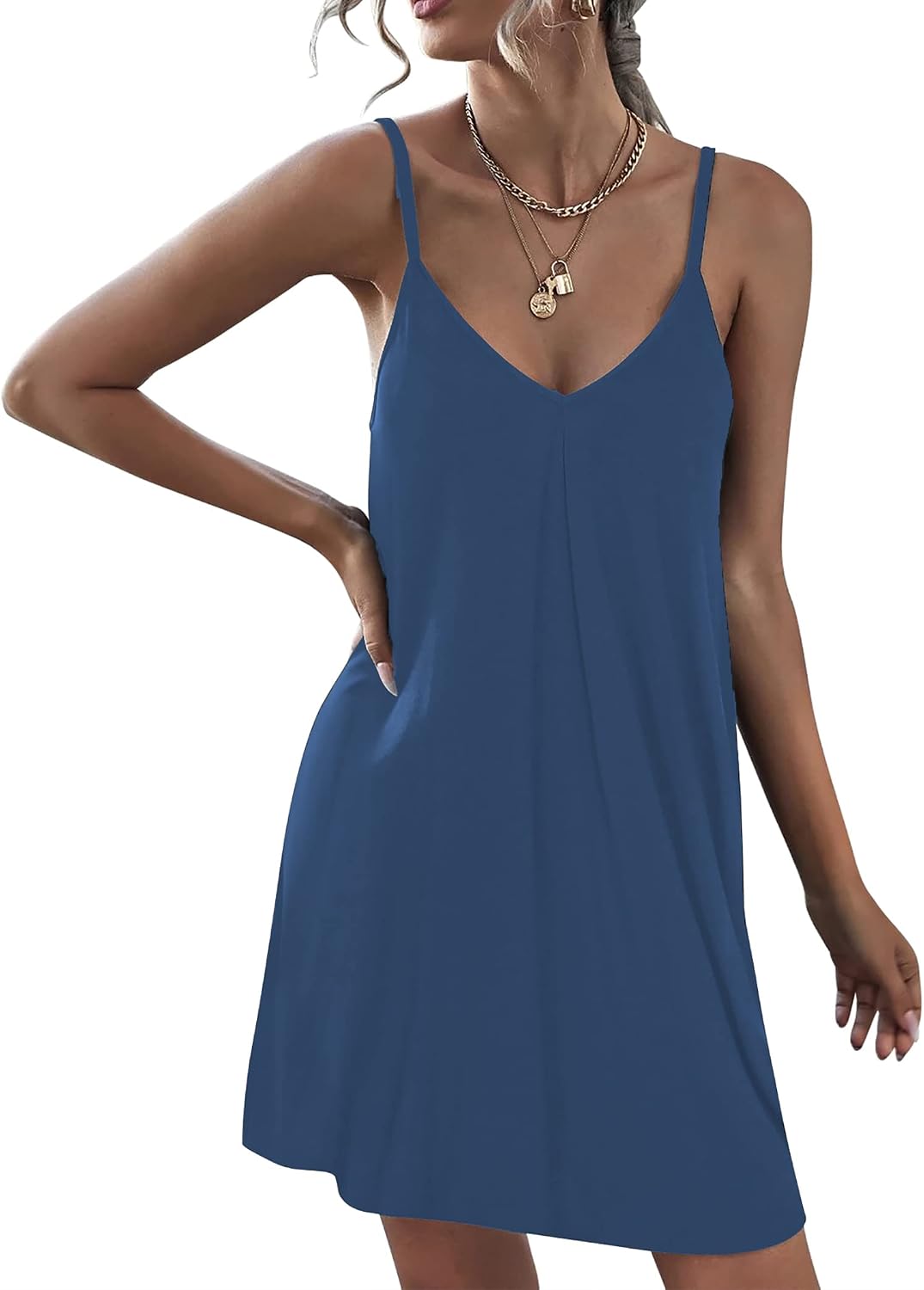 Ekouaer Women Nightgown Ultra-Soft Sleepwear Lightweight Nighty Classic Loungwear Loose Sleeveless Sleepdress(Blue,XX-Large)