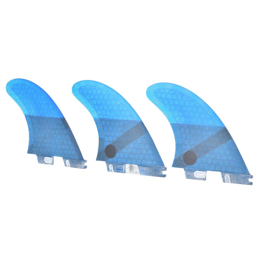 3 ailerons de surf lisses, ailerons arrière légers en fibre de verre, élégants et pratiques, bleus, pour planche de surf et paddleboard. Accessoire de surf flexible et stable.