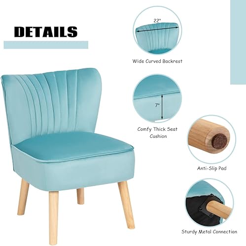 Miniatura 5 de Giantex Silla decorativa de terciopelo con otomana, moderna silla tapizada copetuda con reposapiés, patas de madera firmes, juego de sillas