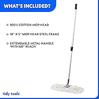 Vista 3 de Trapeador de polvo comercial – Barredora de piso de 18 pulgadas para madera dura, cabezal de trapeador de algodón reutilizable, mango extensible