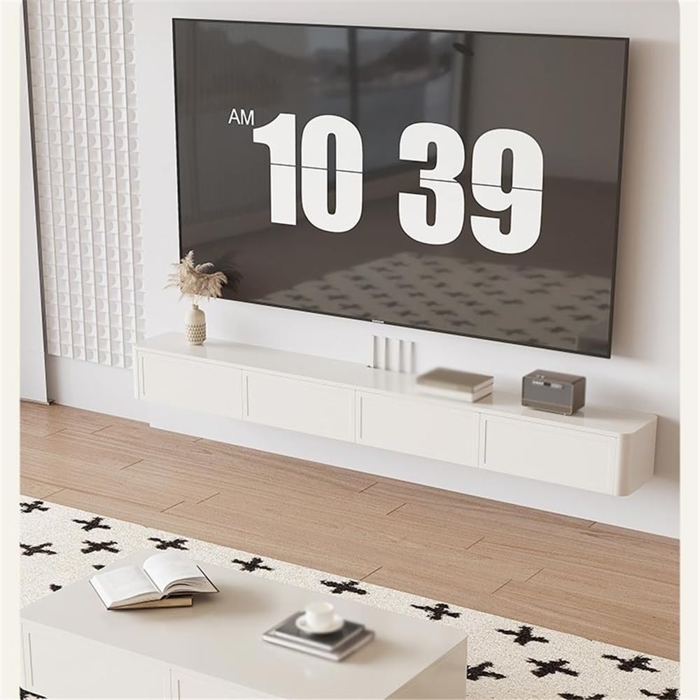 Szafka pod telewizor Pływający stojak pod telewizor, montowany na ścianie ośrodek rozrywki z 2 szufladami, konsola multimedialna Rozrywka TV(Biały,200x24x20cm)
