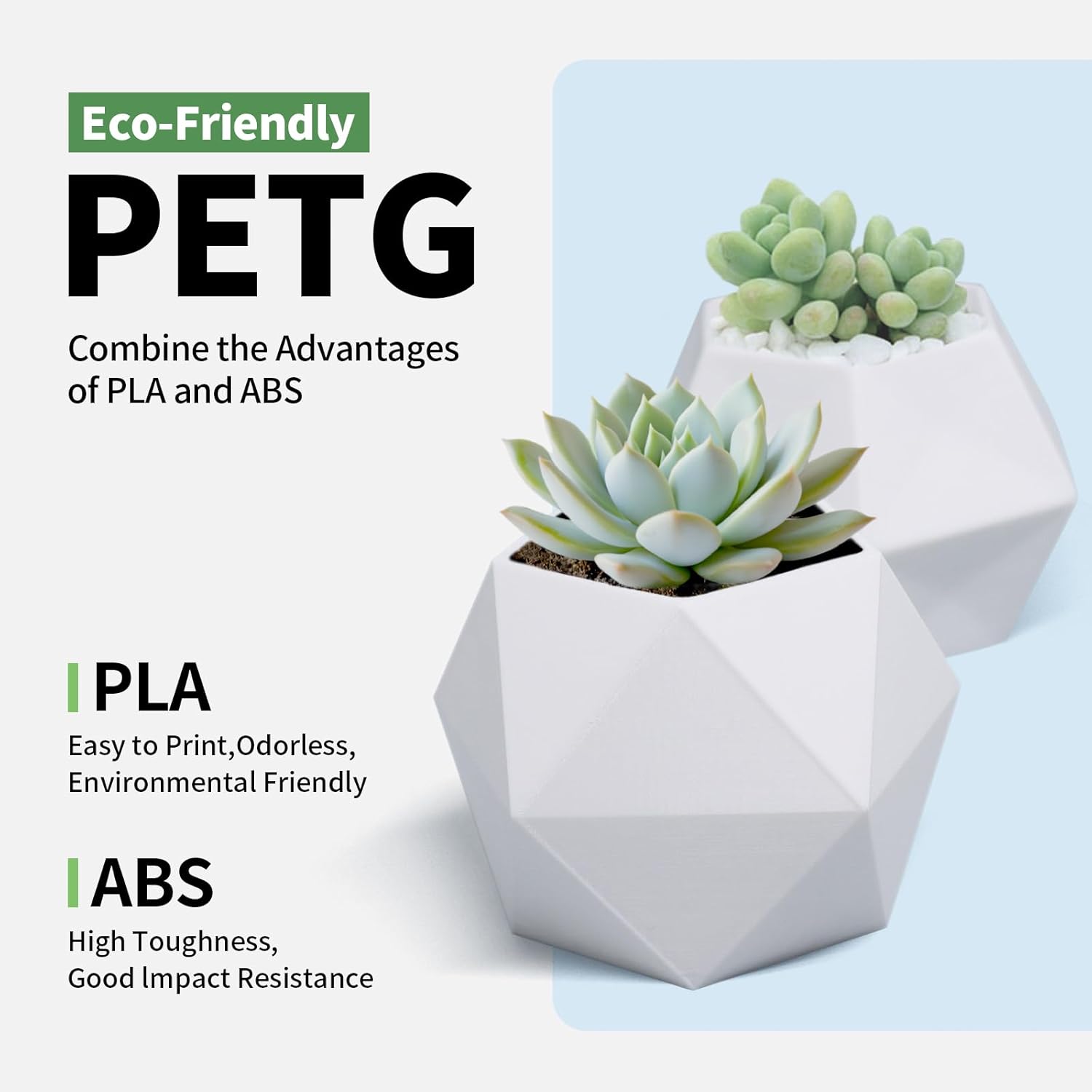 PETG 3D Printer Filament 1.75mm White, 5KG / 11lbs Bulk Spool, High Strength & Layer Adhesion, ±0.02mm Dimensional Accuracy, Tangle-Free & No Clog, Fits Most FDM 3D Printers
