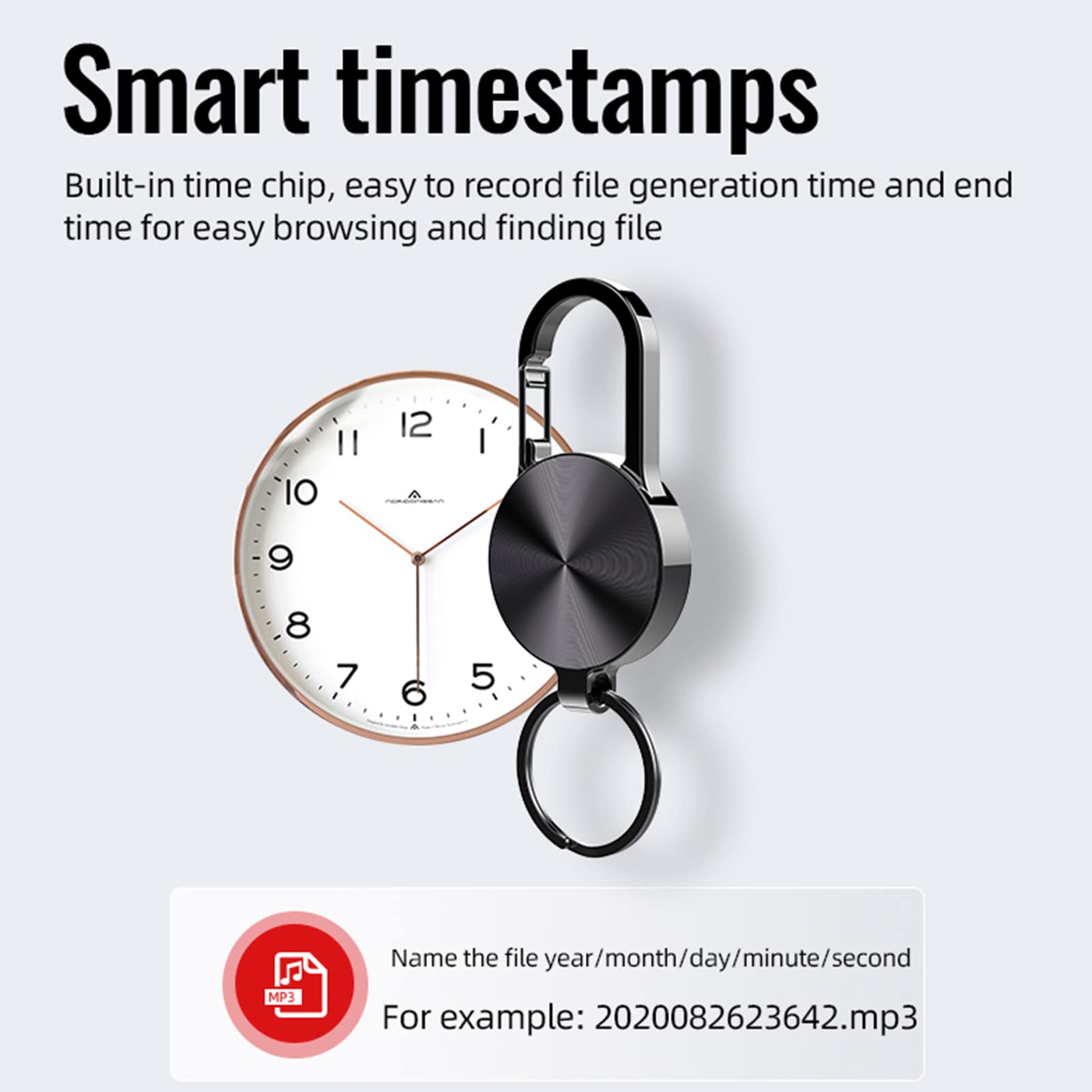 Small Recorder Voice Activated Keychain Recorder with MP3 Playback Function Recorder, Intelligent Noise - Image 3