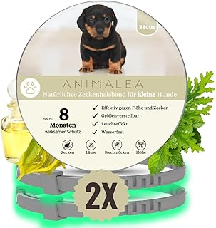 Animalea® [Pack of 2] Tick Collar for Small Dogs - Improved Formula with Black Cumin Oil - 100% Natural - Up to 8 Months Effective Protection Against Ticks, Fleas, Lice, Vermin product image