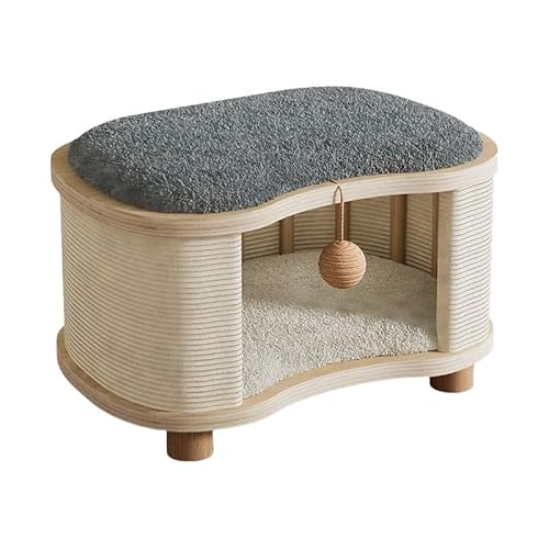 WAJA 猫ベッド ハウス 多機能スツール おしゃれ 猫用家具 耐荷重150kg 隠れ家 安定感 静音設計 滑り止め付き 爪とぎ対応 取り外し可カバー 冬夏兼用 猫用休憩スペース (D,60*40*34CM)