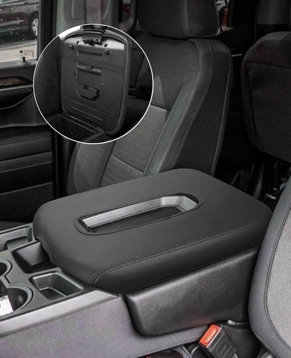 INTGET Center Console Armrest Cover for 2026 Chevy Silverado & GMC Sierra 2019 2020 2021 2022 2023 2024 2025, Center Console Lid, Arm Rest Box Protector (Black Stitches, Jump Seat 2019-2025)