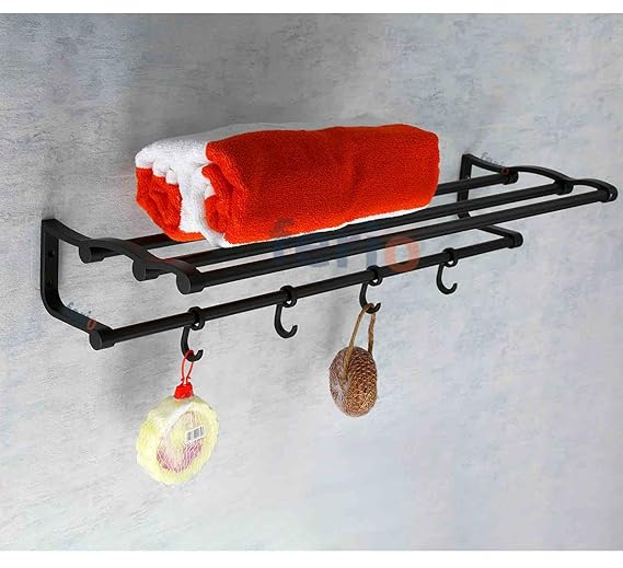 Ferio 24 Inch Stainless Steel And Aluminium Bathroom Towel Rack Towel Bar Towel Rod Holder/Hanger Towel Stand Bathroom Accessories Set Of 1 (Black, 24 Inch ( 2 Feet ))