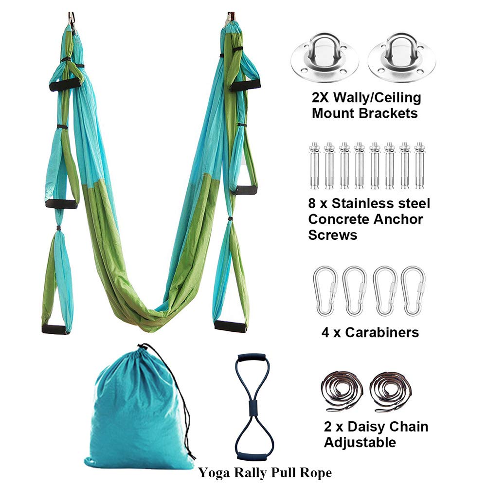 KOSDFOGE Hamac de Yoga Aérien Anti-Gravité, Kit de Démarrage Fitness Avec Poignée Suspendue pour Inversion et Swing (Bleu Ciel et Vert Fruit KOSDFOGE Hamac de Yoga Aérien Anti-Gravité, Kit de Démarrage Fitness Avec Poignée Suspendue pour Inversion et Swing (Bleu Ciel et Vert Fruit