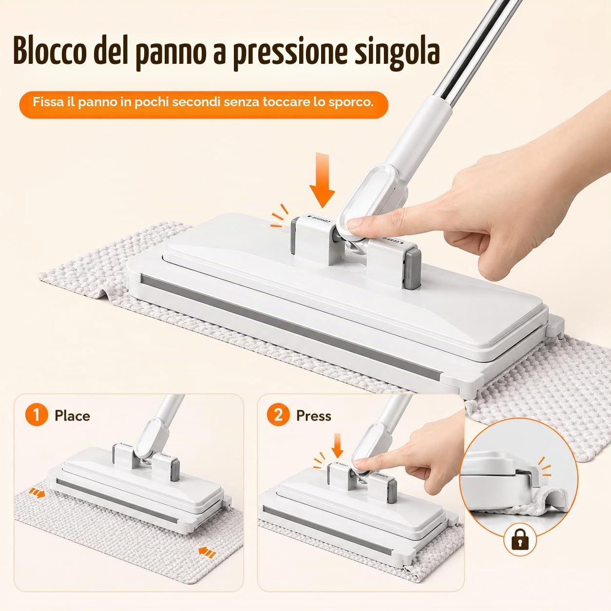 Mini Mocio con Cambio Automatico, Mop Rotante a 360°, Mocio con Sistema di