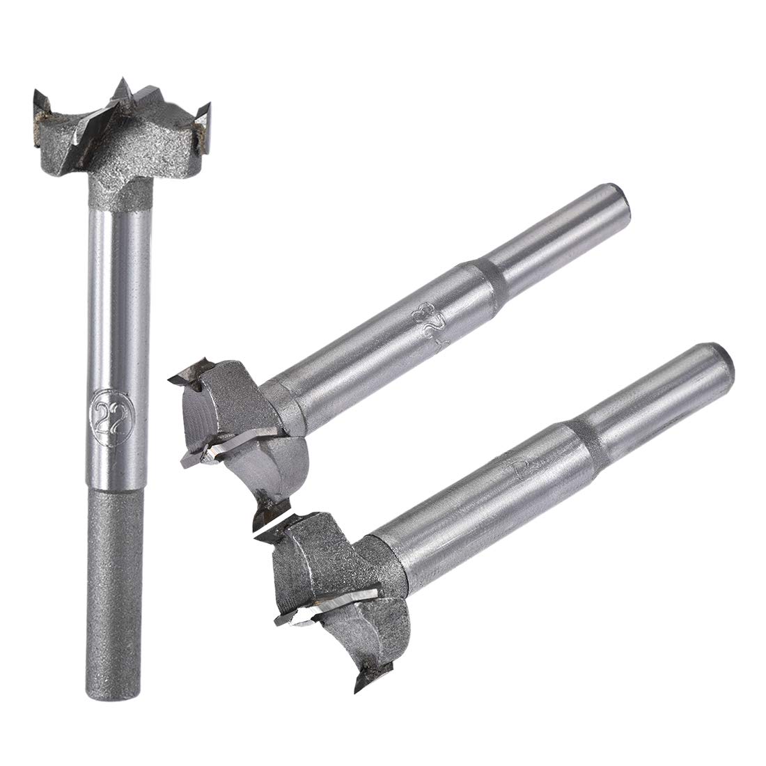 uxcell Forstner Wood Boring Drill Bits 21mm 22mm 23mm Dia. Hole Saw Carbide Alloy Steel Tip Round Shank Cutting for Hinge Plywood Wood Tool 3in1 Set