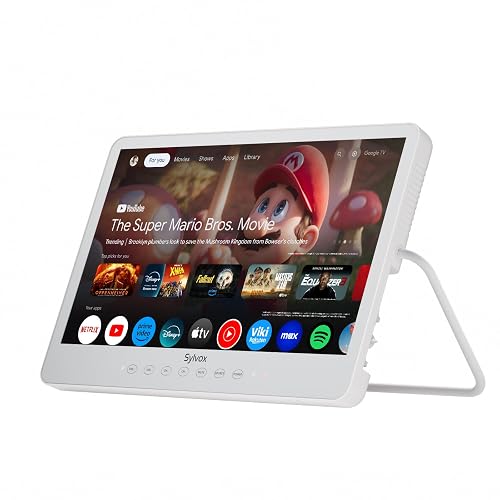 SYLVOX Waterproof Portable TV, 15.6" Shower TV 1080P Smart TVs for Bathroom, 10000mAh Rechargeable Battery Operated (4-6H Play Time), IP66 Waterproof, Voice Assistant, 360° Rotating Kickstand