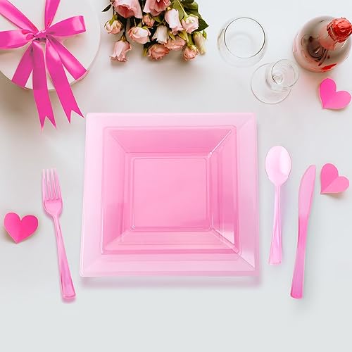 Miniatura 7 de Rtteri Juego de 250 platos cuadrados de plástico desechables, platos cuadrados de plástico para fiestas, incluye 50 platos llanos, 50 platos de