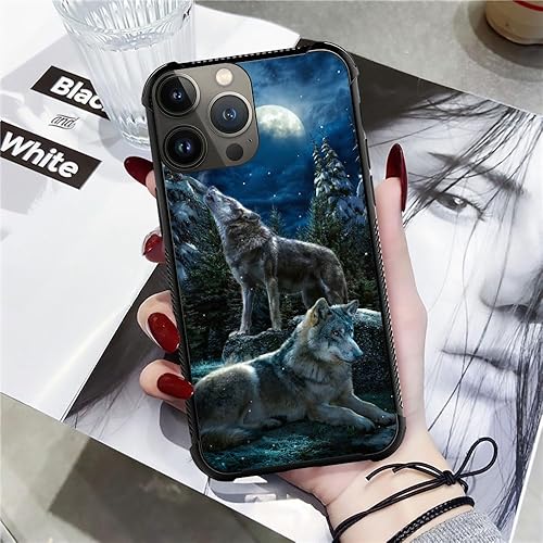 Miniatura 5 de DJSOK Funda compatible con iPhone 15 Pro Max, funda de noche de lobo y luna para iPhone 15 Pro Max, funda para hombre y niña, doble capa, a prueba