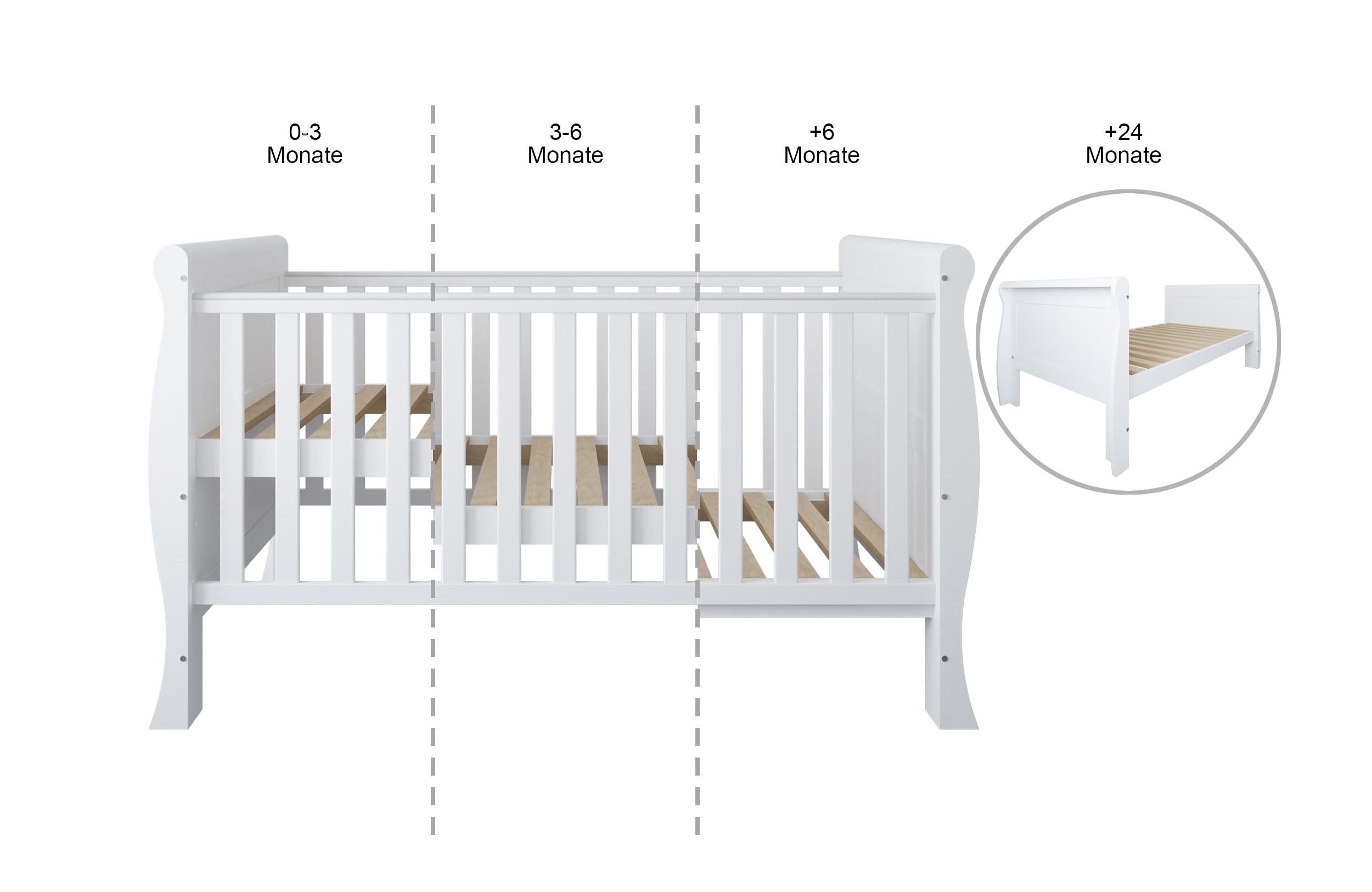 zee Cuna Bebé Blanca 140x70 Scarlet 3 en 1 Convertible Junior
