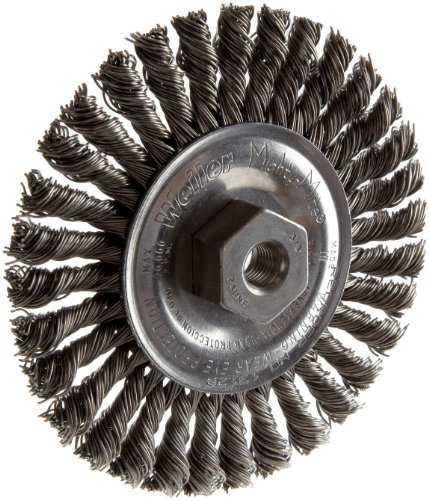 Image of Weiler 13128 Mini Roughneck 4 inch Stringer Bead Wire Wheel, .020 inch Steel Fill, 3 /8 inch-24 Unf Nut, Made in the USA