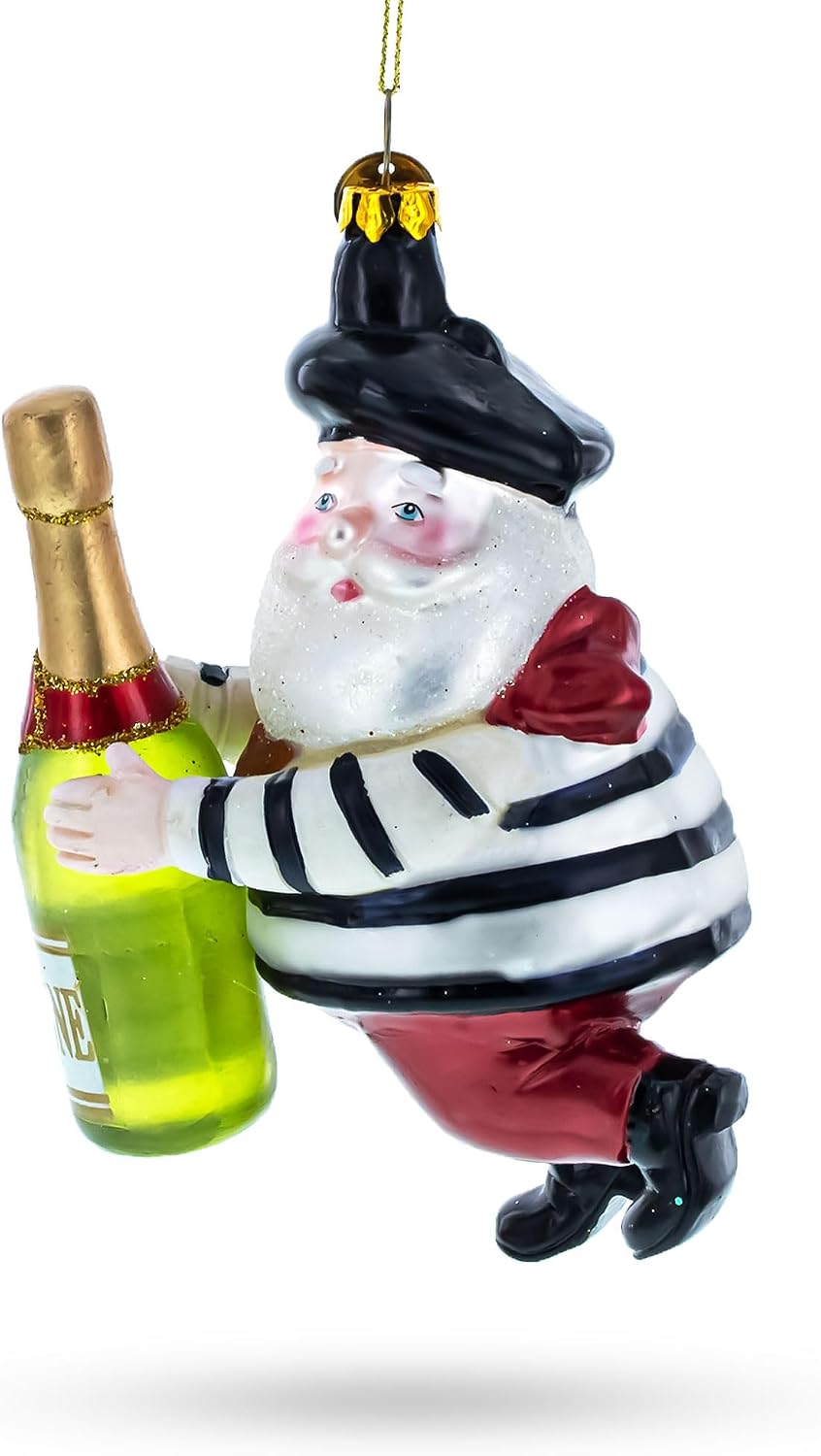 French Santa with Sparkling Wine Glass Christmas Ornament