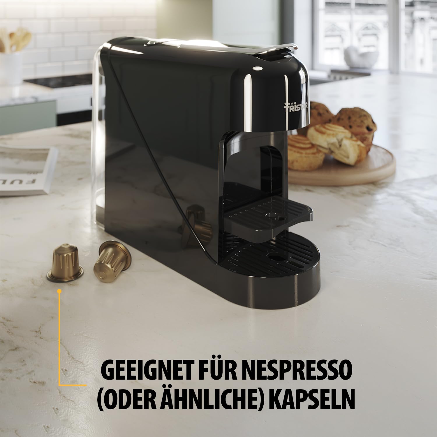 Tristar Kapselkaffeemaschine - Kompatibel mit Nespresso Kapseln - Herausnehmbare Tropfschale - Abnehmbarer, geräumiger 900 ml Wassertank - 20 Bar Druck - 1400 W - CM-2300