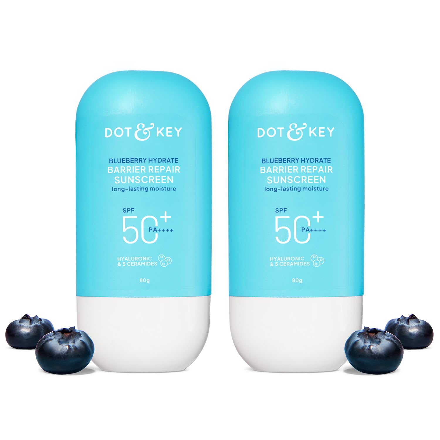 Blueberry Hydrate Barrier Repair Sunscreen SPF 50+, PA++++ 80g Pack of 2 For Dry Sensitive Skin Non - Greasy Finish No White Cast UV Blue Light Protection Broad Spectrum| 160g |Pack