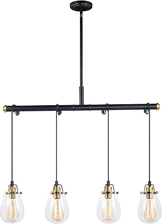 VAXCEL Kassidy 4L Black Industrial Linear Teardrop Chandelier Island Pendant Light Fixture Clear Glass