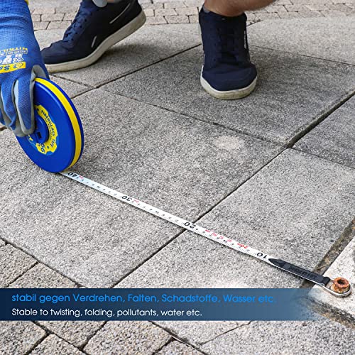S&R Bandmaß Fiberglas 20m / 66 Ft, Breite 13mm, Rollmeter METER und ZOLL doppel Seiten markiert, Rollmaßband 20 m Maßmeter Kapselbandmass