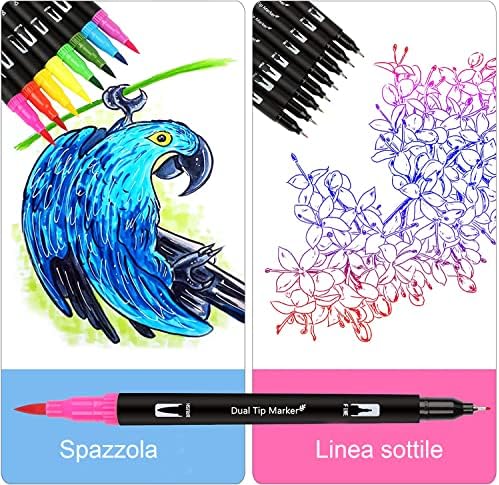 Funnasting Dual Tip Brush Pens, 120 Colors Felt Tip Pens Coloring Pens for adults with Canvas Bag for Adult Coloring Books Drawing Sketching Bullet Journal Calligraphy
