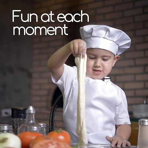 Miniatura 6 de 4 piezas de sombrero y delantal de chef para niños, delantales de cocina para niños incluyen 3 delantales blancos y 1 negro con sus sombreros,