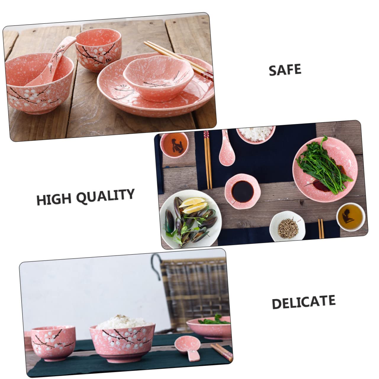 Ciieeo Set Stoviglie Giapponesi 12 Pezzi in Ceramica Rosa, Kit Posate e Piatti per Casa, Stile Delicato per Party e Uso Quotidiano