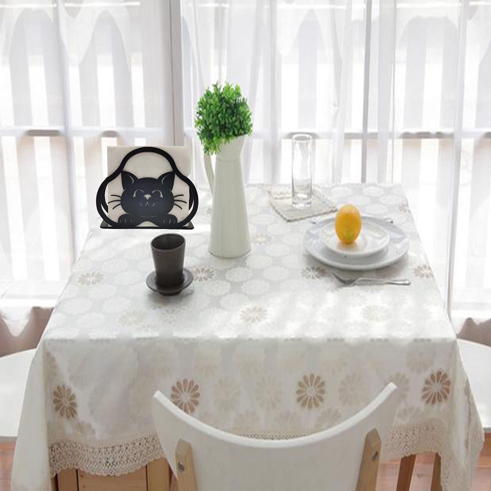 Cute Cat-Shaped Metal Napkin Holder For Kitchen Table – Modern Black Iron Serviette Stand With Anti-Slip Bottom 9 thumbnail image