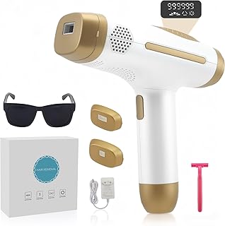 Depiladora laser con 990.000 destellos, 5 niveles de energía, 2 modos (Automático/Manual) y pulsaciones de luz para hombres y mujeres. Ideal para rostro y cuerpo