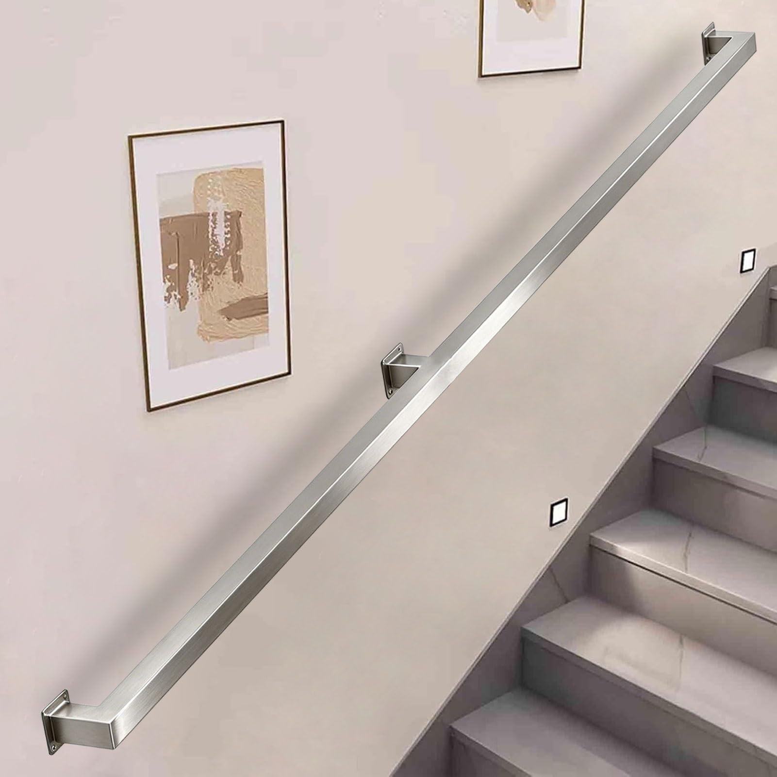 Handrails for Indoor Stair and Outdoor Steps, 30-600cm Staircase Banister Hand Rails，Metal Stainless Steel Stairs Railings, Non-Slip Grab Rail(16ft/480cm)