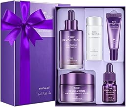 MISSHA Time Revolution Night Repair 5X Gift Set Night Repair Ampoule and Cream 5X, The First Essence 5X for Youthful, Glass Skin, Korean Skin Care