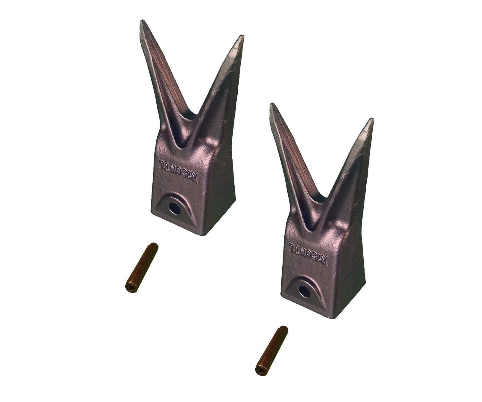 2 - Hensley Style Twin Tiger Rock Bucket Teeth w Roll Pins - X156WTL, P156