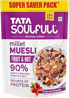 Tata Soulfull Millet Muesli, Fruit & Nut, 700 g, With 20% Crunchy Millets, 90% Whole Grains, Source of Protein, High in Fibre, Contains Ragi, Jowar & Bajra