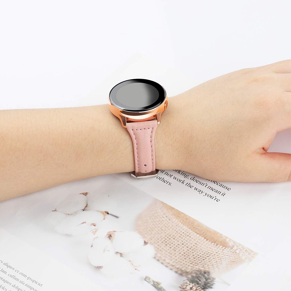 EZCO Leather Bands Compatible with Samsung Galaxy Watch Active / Active 2 / Galaxy Watch 3 41mm / Gear Sport, 20mm Slim Genuine Leather Watch Strap Replacement Wristband for Galaxy Watch 42mm R810