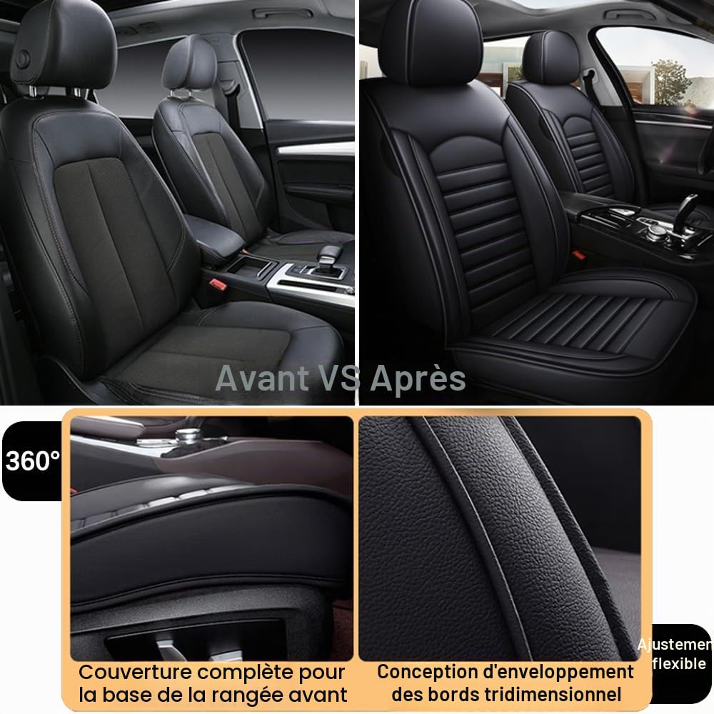 Housses de Siège Auto Universelles en Cuir Synthétique - Durable, Imperméable, Respirant pour 2 Sièges Avant BMW Série 1, 3 (2005-2012), 5 (2005-2018), X1, X2, X3