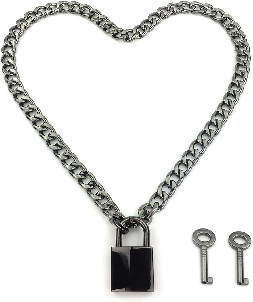 Succuba Padlock Necklace Chain Collar Choker with Two Keys and Box for Women and Men