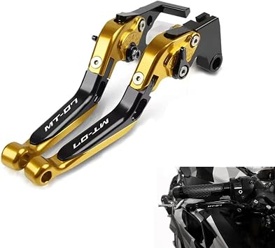 Motorcycle Aluminum CNC Adjustable Foldable Extendable Brake Clutch Levers for Yamaha MT-07 MT07 2014-2022 Gold & Black, for MT-07 2014-2022