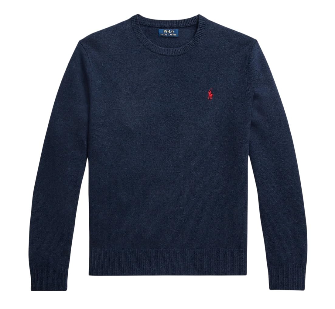 POLO RALPH LAUREN Wool Crew Neck Jumper (UK, Alpha, L, Regular, Regular, Navy Heather)