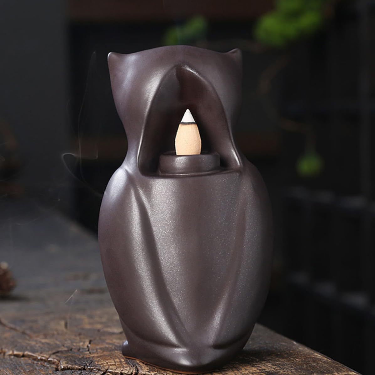 Mikikit Bruciatore di Profumi in Materiale Ceramico Nero a Forma di Gufo per Purificare L'aria e Migliorare il Sonno, per Studio e Sala Yoga, Decorazione Raffinata