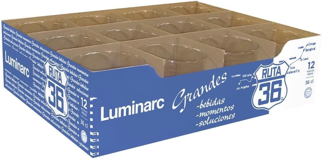 Luminarc Ruta 36 - Bicchiere In Vetro Trasparente Da 360 Ml (Confezione Da 12 Pezzi) - Ideale Per La Tavola - 3