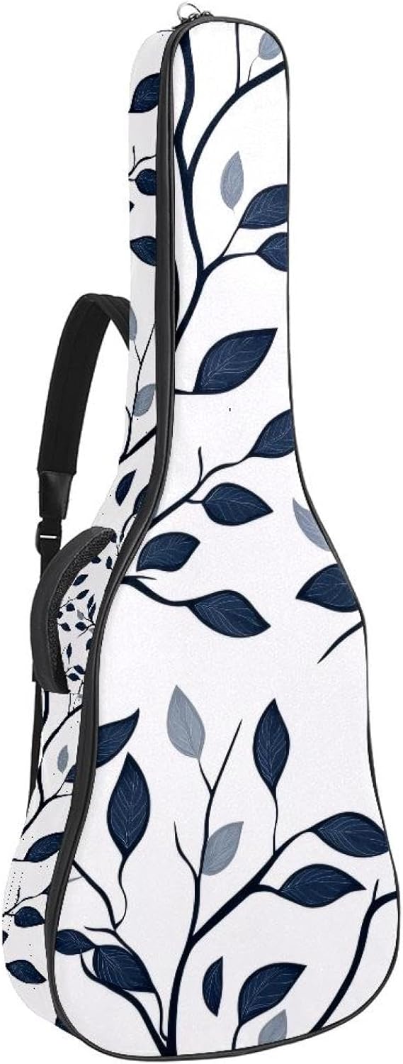 40 41 42 Inch Acoustic Guitar Bag, 0.4 In Thick Sponge Padded Guitar Case Gig Bag with Back Hanger Loop and 2 Pockets, Leaf Seamless Pattern with Tree Branches