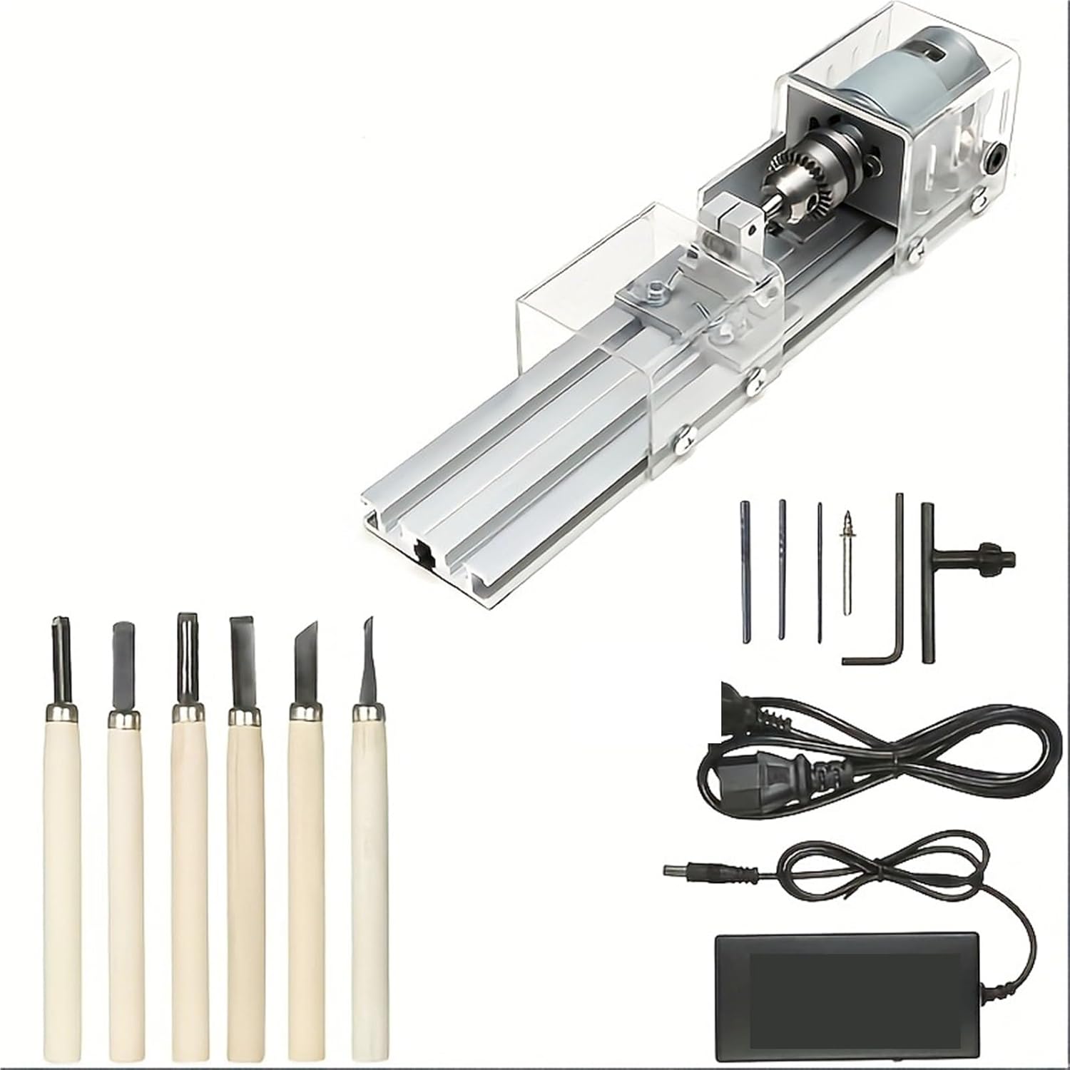 Metal Lathe, Lathe Machine, Mini Tool, Woodworking DIY Wood Milling Grinding Polishing Beads Drill Rotary Set,for Metal Turning(Acrylic-Us)