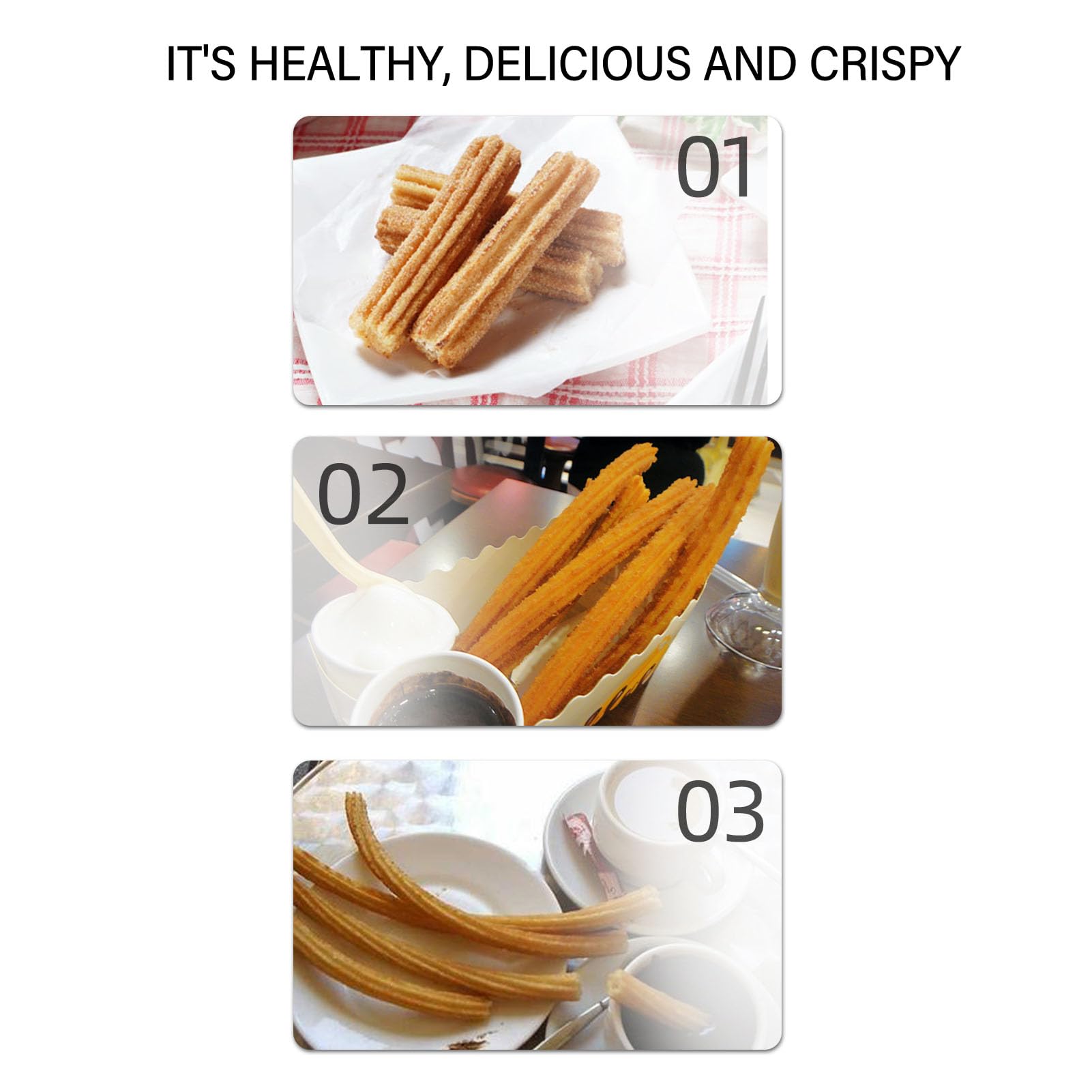 Machine à Churro Espagnole 3L, Machine à Churros Verticale en Acier Inoxydable, Manuelle avec 5 Moules pour Usage Domestique et Commercial