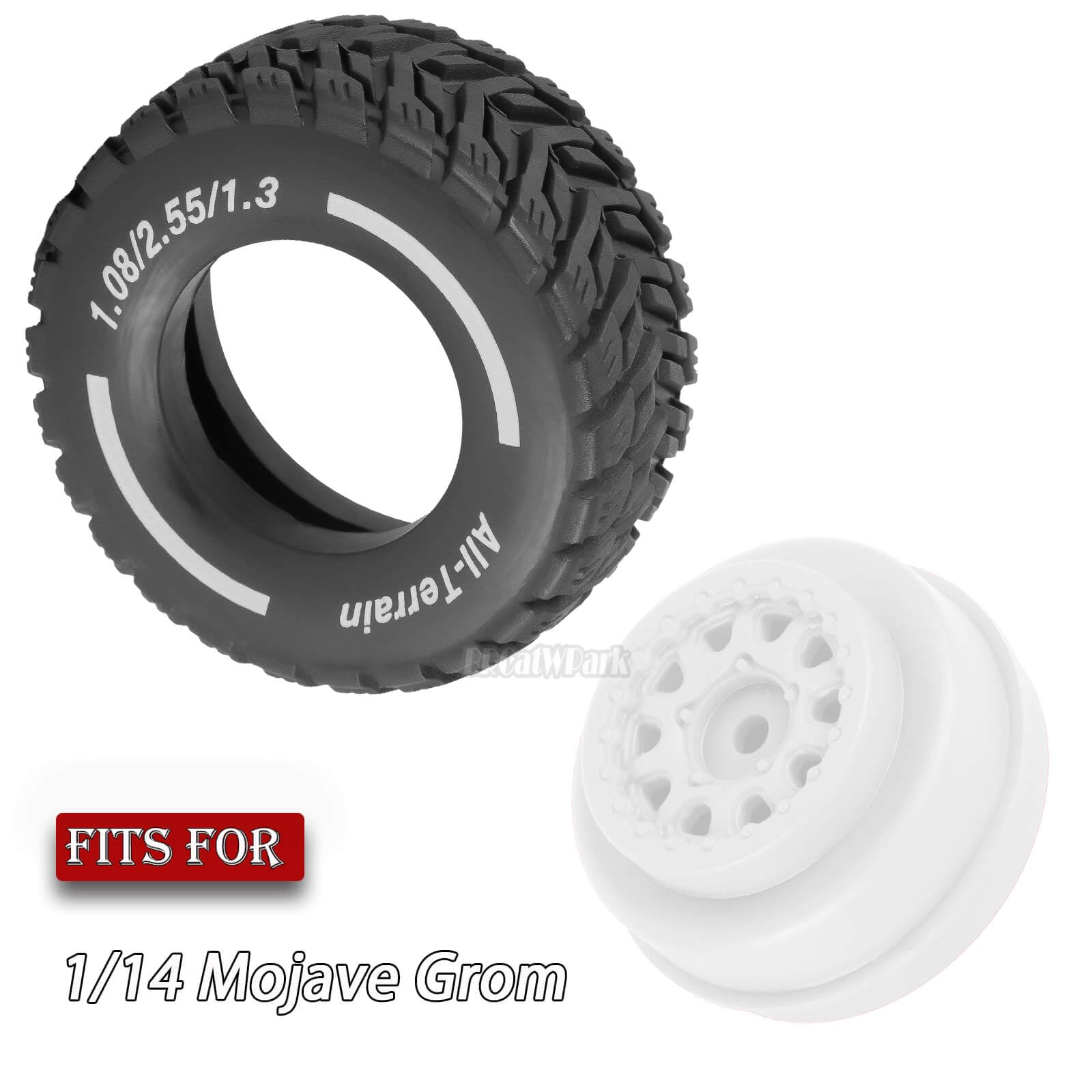BRCatWPark RC Wheel Tires for 1/14 Mojave Grom,RC Drift Off Road Buggy Rally Truck Wheels and Tires,4PCS Wheels Rims and Rubber Tires Soft Tires,White