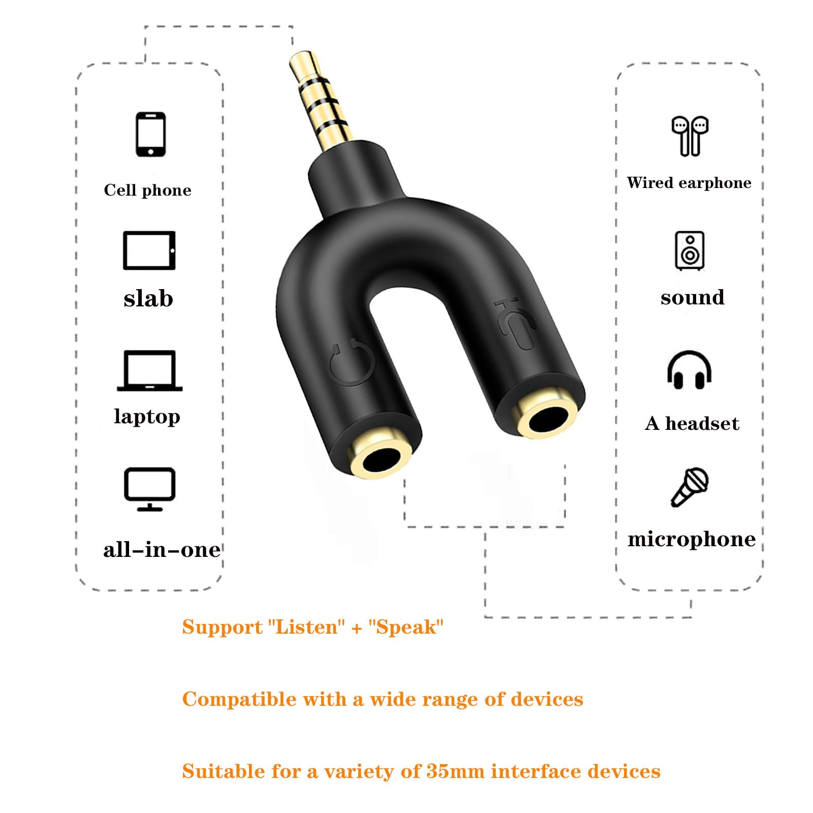 Kopfhörer-Mikrofon-Splitter, Mini-U-Form, Stereo, TRRS-Splitter, Mikrofon, 1 Stecker auf 2 Buchsen, AUX-Audio-Konverter, 2 Stück